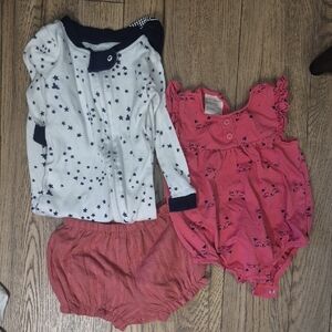 Burt's Bees Baby Starry White and Pink Outfit Set